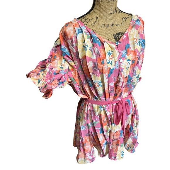 Umgee Floral Tie Waist Short Mini Dress Loose Fit Easter Garden Girl Boho Flowy - Picture 1 of 12